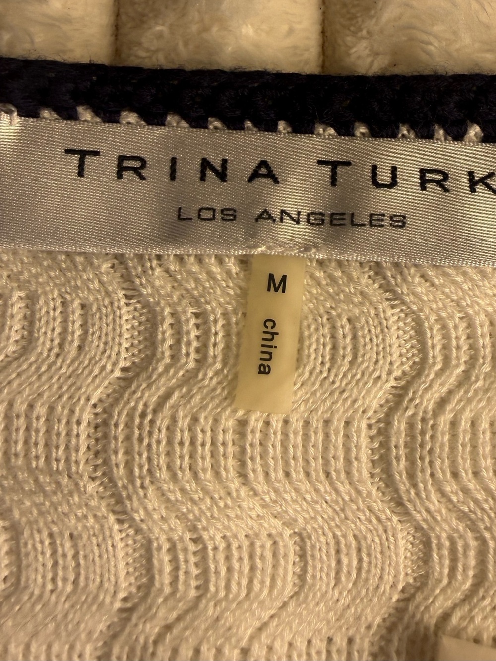 NWT Trina Turk Vermouth 4 Pocket Cardigan Gold Buttons White Blue Sweater M - Picture 4 of 16
